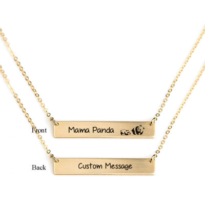 Mama Panda Gravur Gold - das gefüllt und Sterlingsilber Halskette Personalisierte Bar Name Textnachricht Halskette Geschenk für Pandaliebhaber Customized