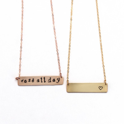 Medium dünn bar Halskette benutzerdefinierten Namen Datum Monogramm bar stieg Gold Silber Halskette