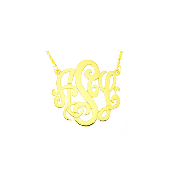 Gelbe Gold Monogramm Halskette aus Sterlingsilber 1 Zoll