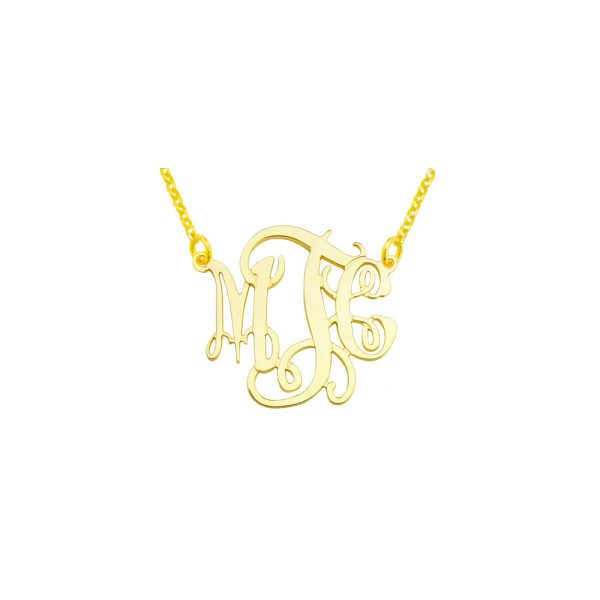Mono112y Gelbgold 1 - 5" Sterlingsilber elegante Monogramm Halskette