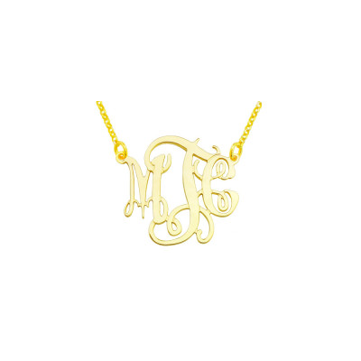 Mono113y Gelbes Gold überzogener 1.75" Sterlingsilber elegante Monogramm Halskette