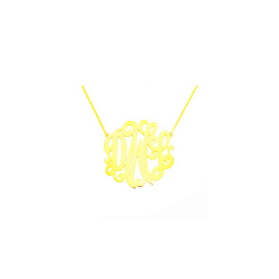 Mono12 Gelb überzog 1.75" Sterlingsilber Monogramm Halskette