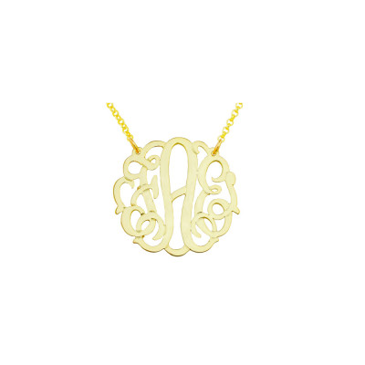 Mono134y Gelbes Gold überzogener 1.25" Sterlingsilber Curly Monogramm Halskette