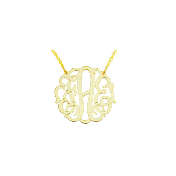 Mono134y Gelbes Gold überzogener 1.25" Sterlingsilber Curly Monogramm Halskette