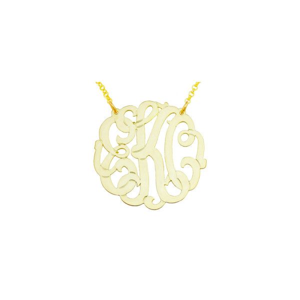 Mono136y Gelbes Gold überzogene Sterlingsilber 1 - 75" Curly Monogramm Halskette