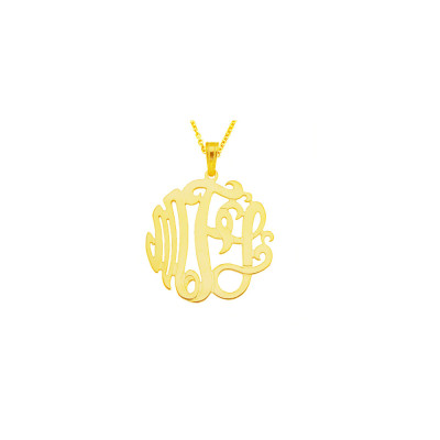 Mono25 Gelbes Gold überzogener 1 - 5" Sterlingsilber Monogramm Halskette w Anhänger Bail