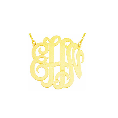 Mono304 Gelbes Gold überzogene 1.25" Sterlingsilber Bürste Finished Monogramm Halskette
