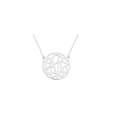 Mono46 Rhodium plattiert 1.25" Sterlingsilber Kreis Monogramm Halskette