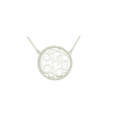 Mono83 Weiß Rhodium plattiert 1 1 8" Sterling Silber w 50 Swarovski Zirkonia Monogramm Halskette