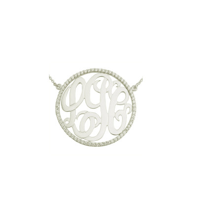 Mono89 White Rhodium plattiert 1 5 8" Sterlingsilber Monogramm Halskette w 65 Swarovski Zirkonia