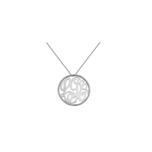 Mono98 Rhodium plattiert 1 5 8" Sterlingsilber Monogramm Halskette w 65 Swarovski CZ & Versteckte Draht Bail