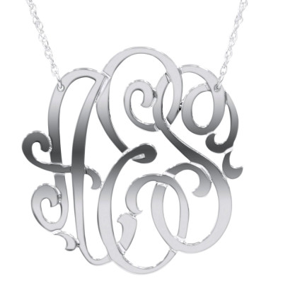 Monogramm 3 Anfängliche Individuelle hängende Halskette & 18" Kette in Sterling Silber 1" Tall