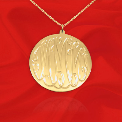 Monogramm Halskette 1 Zoll 24K Gold überzogene Sterling Silber Hand gravierte Initial Halskette Personalisierte Made in USA