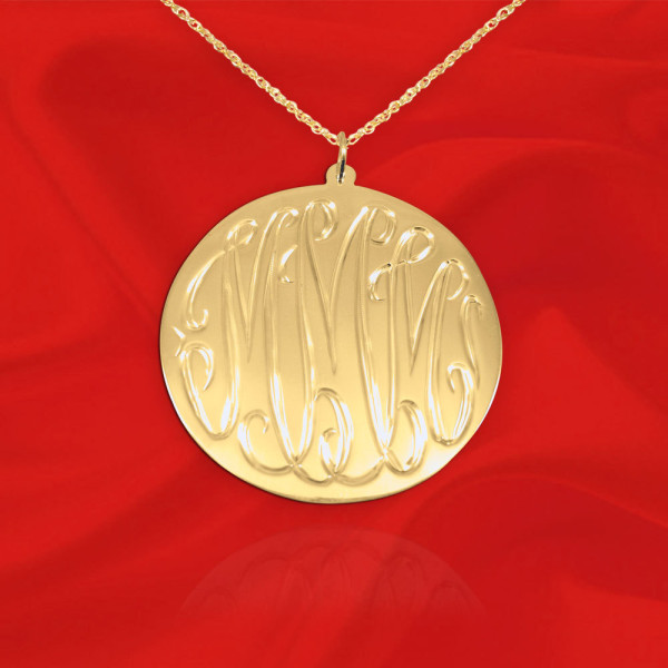 Monogramm Halskette 1 Zoll 24K Gold überzogene Sterling Silber Hand gravierte Initial Halskette Personalisierte Made in USA