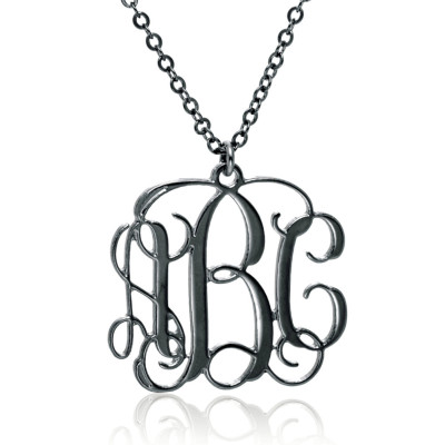 Monogramm Halskette 1 - 3 Zoll Schwarz Silber Personalisierte Halskette mit Monogramm Halskette oxidiertem Brautjungfern Geschenk