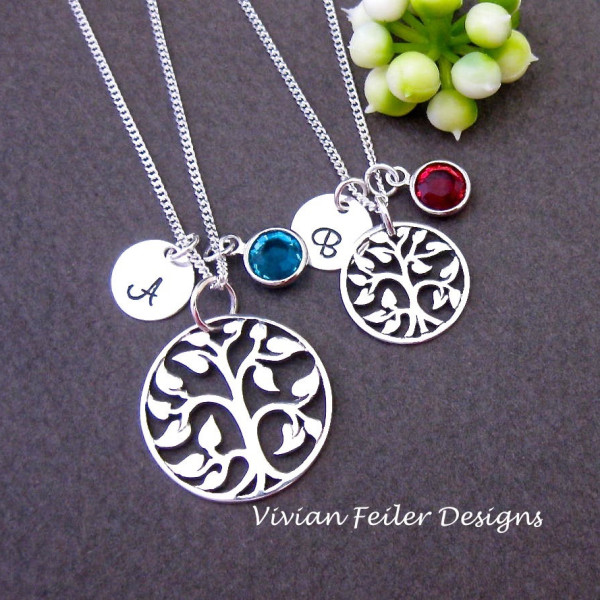 Mutter Tochter Halskette Set birthstone Anfängliche Baum des Lebens Sterling Silber Mutter Sohn Mom Schmuck Mutter Tag Geschenk Ausgezeichnete Qualit