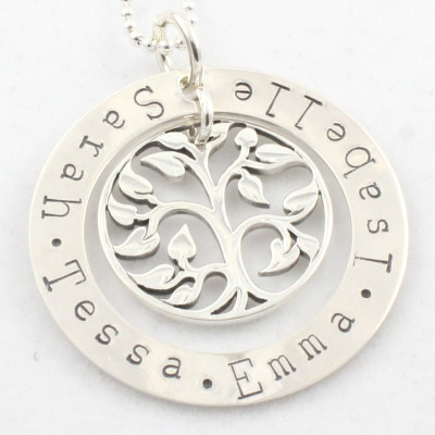 Geschenk der Mutter Tages für Mamma personalisierte Baum des Lebens Halskette Custom Hand Stamped Sterling Silber Geschenk für Oma