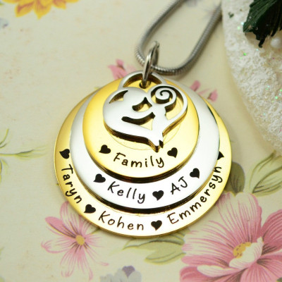 Mütter Halskette - Mums Halskette - Geschenke für Mama - Geschenke für Mutter - Personalisierte Mutter Disc Triple Halskette Gold mit zwei Tönen nur 99