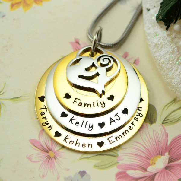 Mütter Halskette - Mums Halskette - Geschenke für Mama - Geschenke für Mutter - Personalisierte Mutter Disc Triple Halskette Gold mit zwei Tönen nur 99