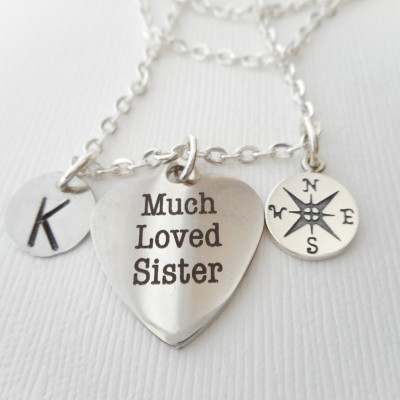 Viele Kompass Initial Halskette große Schwester kleine Schwester - Schwestern Schmuck und Geschenke - Halskette für Schwestern - besondere Schwester Loved Schwester - 