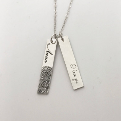 NEW OPEN 20 OFFFingerprint necklaceBar necklaceDainty necklaceHandwriting Halskette aus Sterling Silber w 540178934