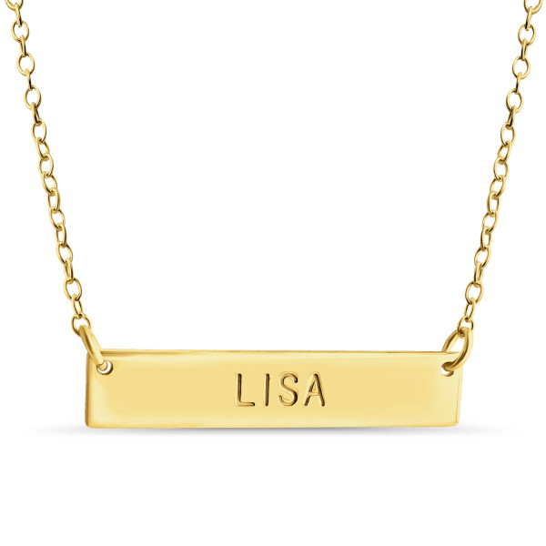 Name Bar Lisa Charm Anhänger Sprung Ring Halskette # 14k vergoldet über 925 Sterlingsilber #Azaggi N0779G_Lisa