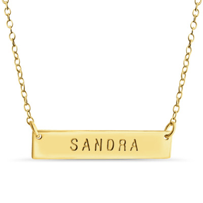 Name Bar Sandra Charm Anhänger Sprung Ring Halskette # 14k vergoldet über 925 Sterlingsilber #Azaggi N0779G_Sandra