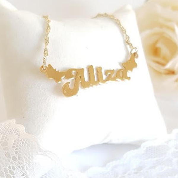 Nennen Sie Benutzerdefinierte necklacebutterfly Namenskette Anhänger Gold filled personalisierte Namen Schmuck Geschenk