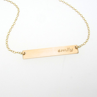 Typenschilds Bar Halskette - 14 20 Gold füllte Bar Halskette - Inklusive Gravur - personalisierte - wie auf Kim Kardashian auch in Sterling Silber