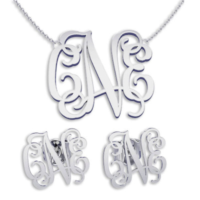 Halskette und Ohrring Sätze Silber Monogramm Halskette Name Schmuck - Brautjungfer Ohrringe - Halskette Brautjungfer