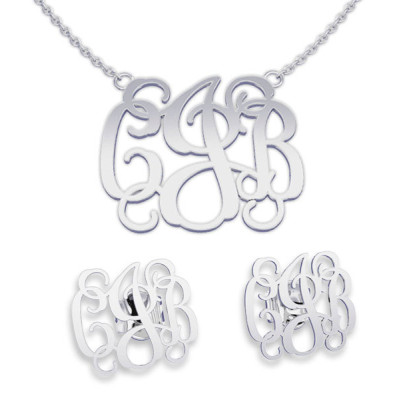 Halskette und Ohrring Sätze Silber mit Monogramm Halskette Monogramm Name Schmuck - Geschenke für die Brautjungfern