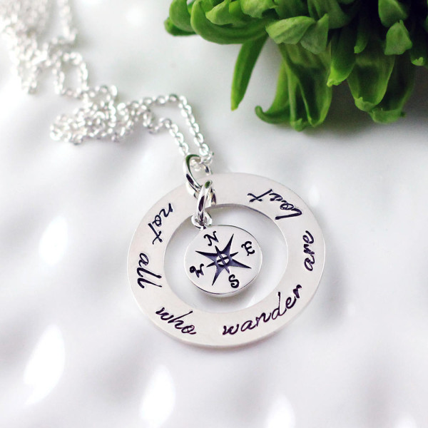 Nicht alle - die wandern - sind verloren Halskette Sterling Silber Kompass Halskette Hand gestempelt Schmuck - Abschlussgeschenk - personifizierte - Inspirational