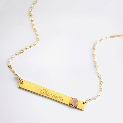 Oktober birthstone Halskette - Namensschild Halskette - personifizierte Namenshalskette - rosa Chalcedon Halskette - Edelstein Bar Halskette benutzerdefinierten Namen bar