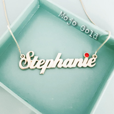 Bestellen Sie einen beliebigen Namen Stephanie Name Halskette mit Geburtsstein Ruby Geburtsstein Bedingungslose & Chain Stephanie Halskette Swarovski Kristallen