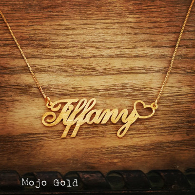 Jede Name Tiffany Nummernschild 18K Gold überzogene Namenskette und Kettenbezeichnungsschild mit Herz Herz Anhänger mit Ketten bestellen Ketten XMas Geschenk Herz