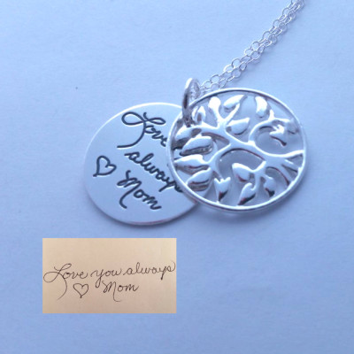 Originalhandschrift Sterling Silber Baum des Lebens Halskette - handgemachte Handgeschriebene Schmuck - benutzerdefinierte graviert Tochter Mom Granny Andenkengeschenk