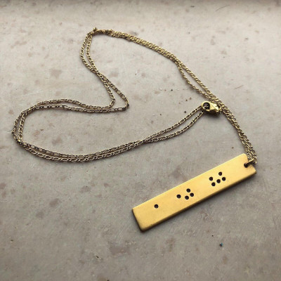 PERSONIFIZIERTEN Braille Halskette - Braille inspirierte Halskette - gravierte Halskette - 14k Gold überzogen - Braille Halskette - Braille Schmuck - Gewohnheit