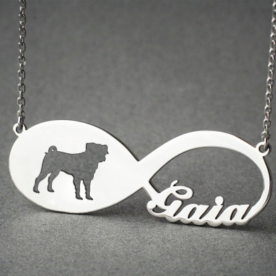 Personalisierte INFINITY PUG Halskette Mopshalskette Namenskette Memorial Halskette Hundehalskette