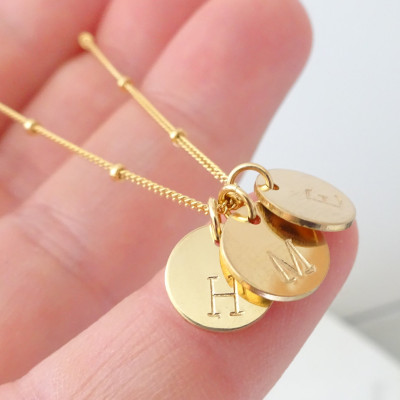 Personalisierte & benutzerdefinierte Schmuck - Initial Disc Halskette - Monogramm Halskette - Rose Initial Halskette Gold Initial Charm - Silber Scheibe Halskette