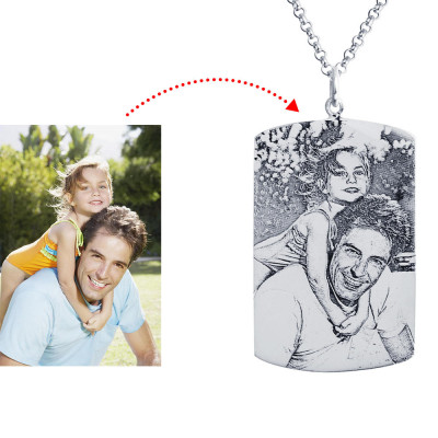 Personalized 925 Sterlingsilber Foto Dog Tag Halskette - Silber Gravierte Halskette - Disc Halskette - Herz Foto Halskette - Customphoto Halskette