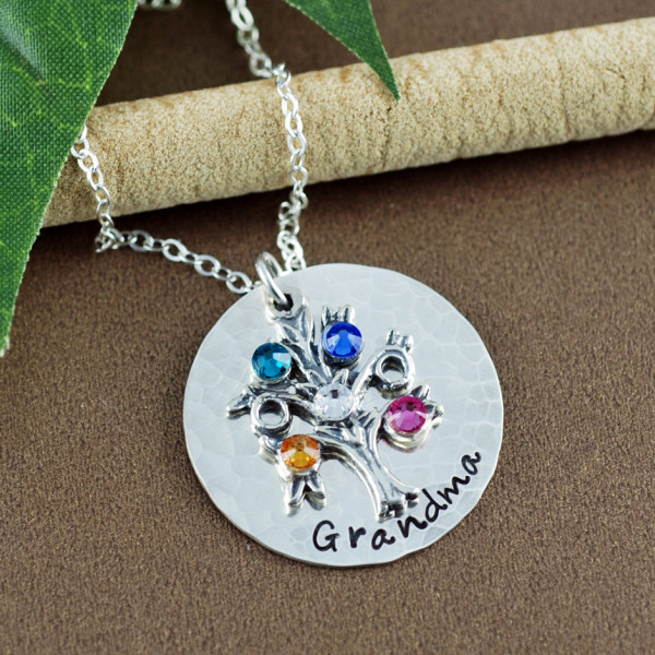 Personalisierte Stammbaum Großmutter Schmuck - Hand Stamped Halskette - personifizierte Baum des Lebens Schmuck - den Stammbaum Halskette - Geschenk für Mama