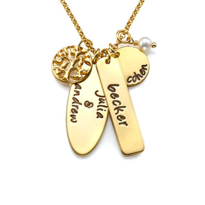 Personalisierte Familien Baum Halskette in 18K Gold in Sterling Silber 925