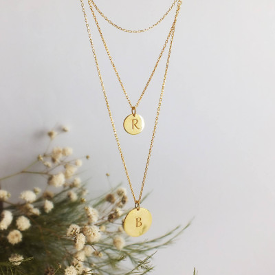 Personalisierte Geschenke für Frauen - empfindliches Layered Halskette - personifizierte Initiale Halskette - Personalisierte Halskette - Rose Gold Disc Halskette