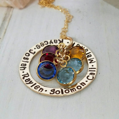 Personalisierte Großmutter Halskette - 14K Gold - Namet Halskette - 6 Name Halskette - Schmuck Geburtsstein - Mutter Halskette - Nana Halskette - geben Sie bitte