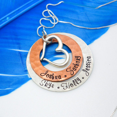 Personalisierte Herz Halskette - personifizierte Familien Halskette - personifizierte Mütter Halskette mit Kindern Namen - Valentinstag Geschenk für Mamma