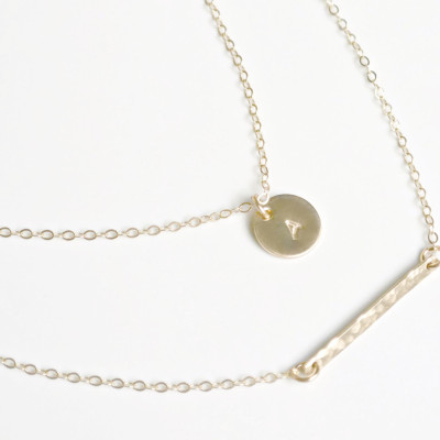 Personalisierte Anfangshalskette - Gold doppelte Strang Halskette - Silber oder Gold Bar Halskette - Anfängliche Layered Halskette - Geschenk für sie - Brautjungfern