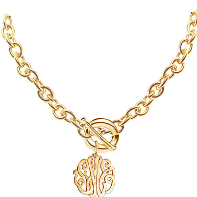 Personalisierte Monogramm Initialen Halskette mit Knebelverschluss - großer Gliederkette Chunky Schmuck (Order Any Initialen) Gelb oder Rose Gold.