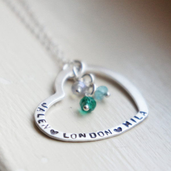 Persönliche Namen Geburtsstein Halskette Herz Stamped Mutter Schmuck Sterling Silber Geschenk für sie