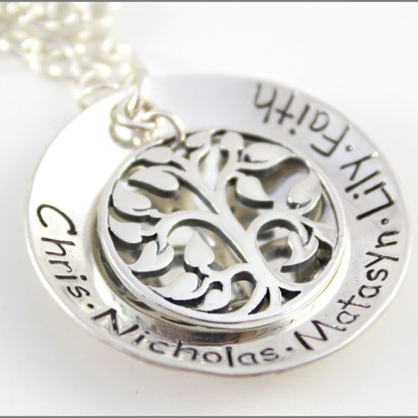 Personalisierte Namenskette | Silber Baum des Lebens Anhänger - Sterlingsilber Großmutter Halskette - kundenspezifische Geschenke für Sie