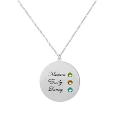 Personalisierte Namen Disc Halskette in Sterlingsilber 925 mit den Namen und Steine ??der Zeichen Ihrer Lieben - beste Gedächtnis Halskette für Mamma
